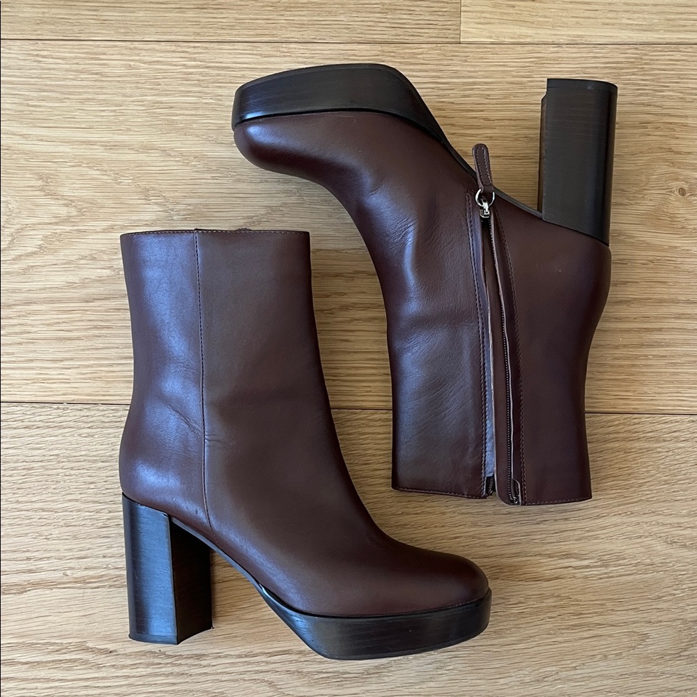 J. Crew Platform stacked-heel boots in brown leather